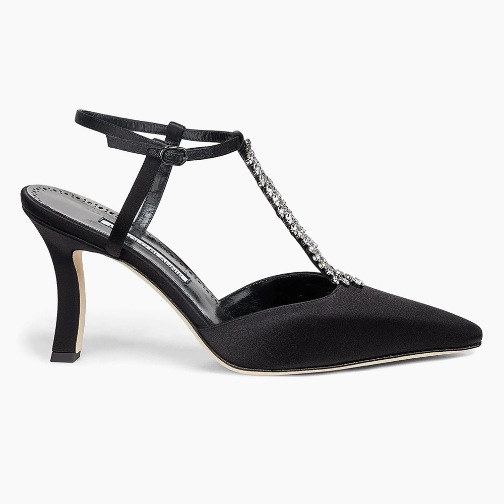 MANOLO BLAHNIK Sufik Embellished Satin T-Strap Pumps - Picture 6 of 6